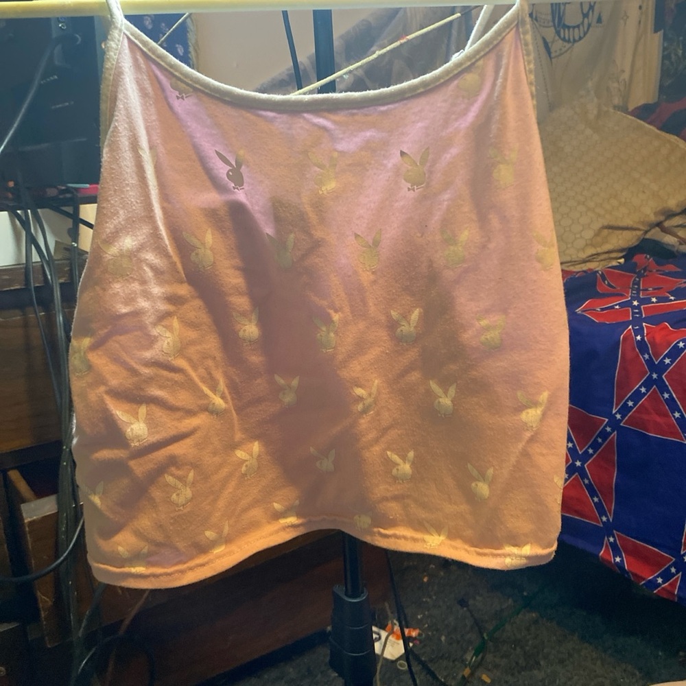 PLAYBOY Pink and Gold Bubble Crop Top